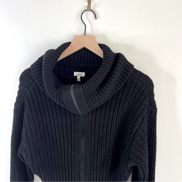 NWT Aerie Black Cowl Neck Cropped Sweater Jacket with Ribbed Knit size Small - Picture 1 of 9